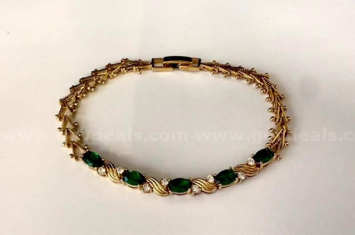 Beautiful, Ladies, 7”, CZ Emerald Mesh Tennis Bracelet, Real 24k Gold Plated