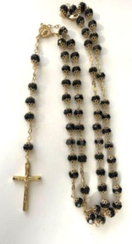 Beautiful, 30 Inch, CZ Black Onyx Rosary, Real 24k Gold Filled