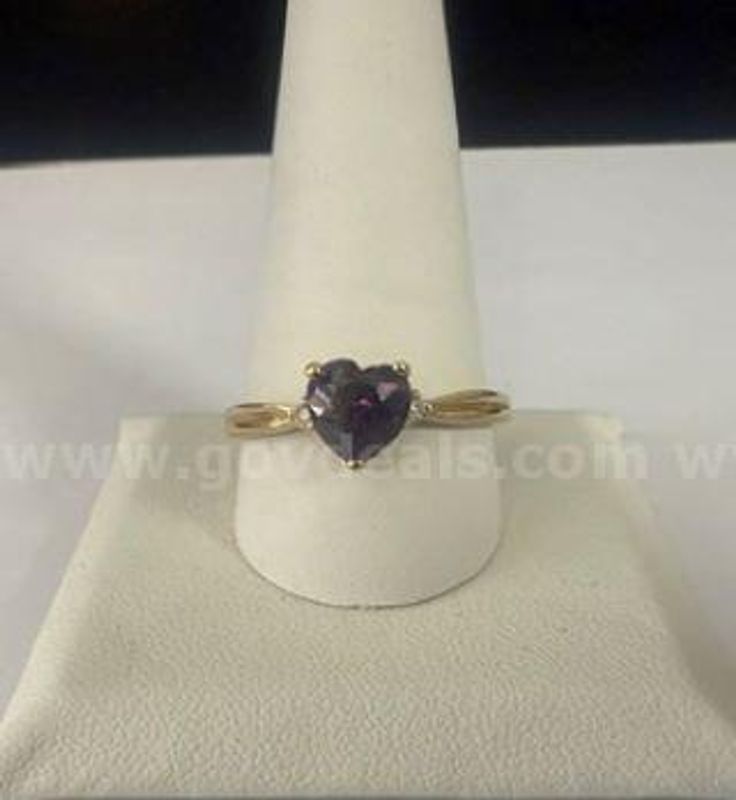 Beautiful, Size 11 1/2, Ladies, CZ Heart Shaped Amethyst Ring, 24k Real Gold Filled
