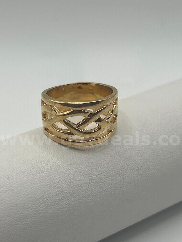 Size 9, Thick Band Weave Ring. 24k Real Gold Filled.
