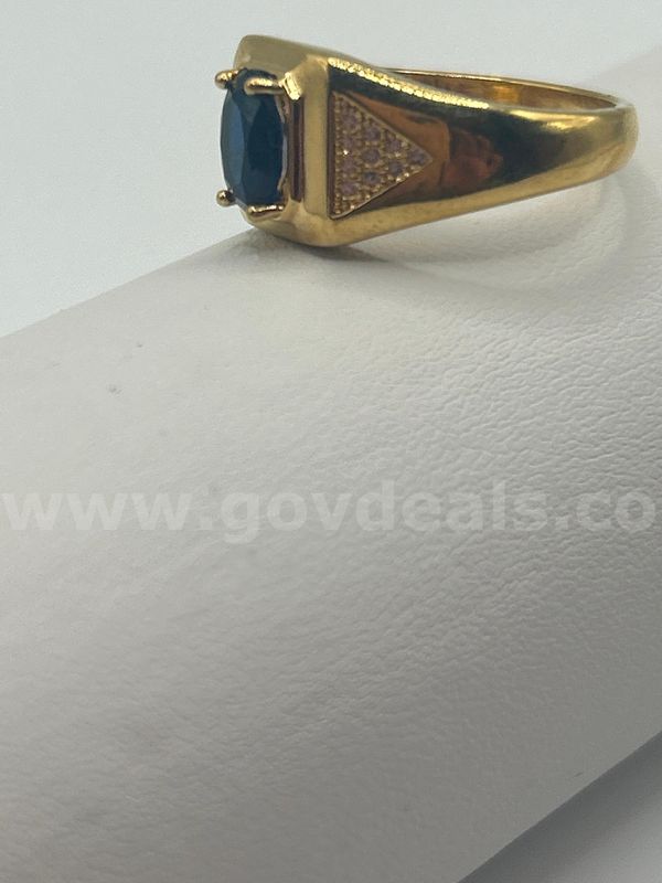 Beautiful, Men's, Size 9 CZ Sapphire Ring W/Accents. 24k Real Gold Plated,