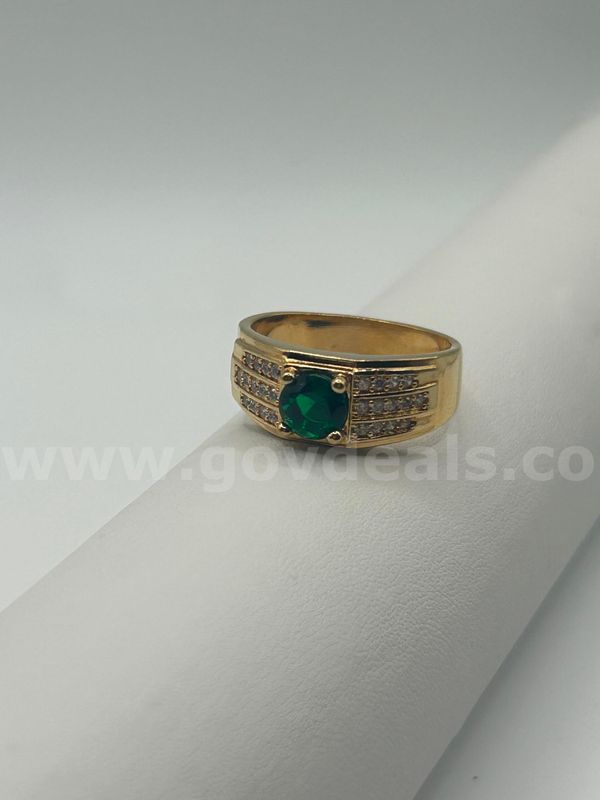 24k Gold, Size 10 1/2 Men’s Emerald W/CZ Ring. 24K Real Gold Plated