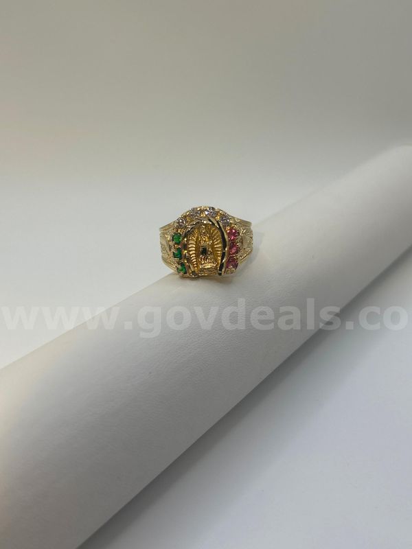 Size 12 Men’s Religious W/Multicolor CZ Ring. 24k Real Gold Plated.