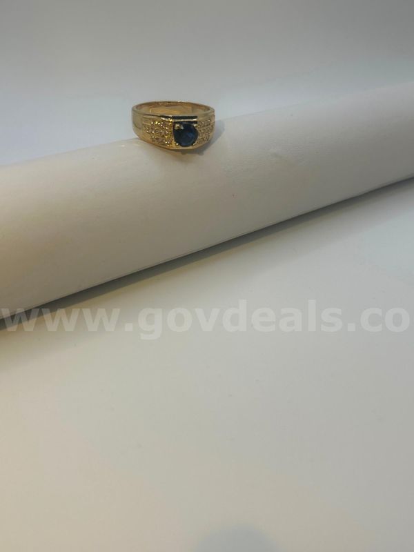 Size 13, CZ Diamond Cut Sapphire Ring. 24K Real Gold Plated