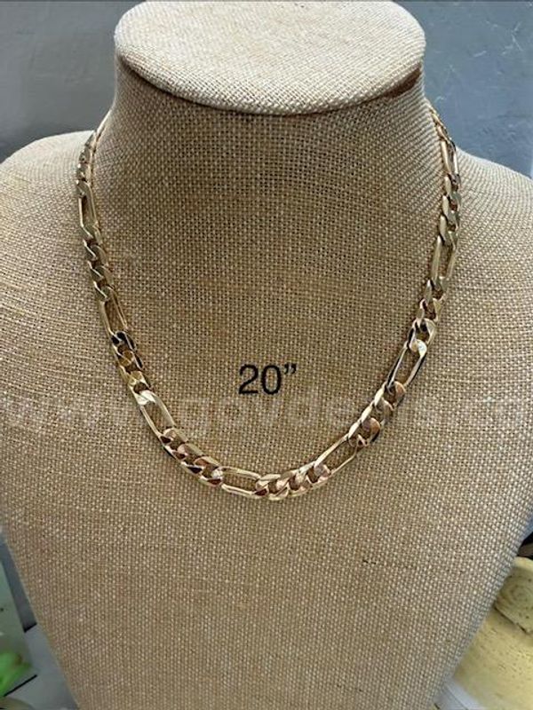 Beautiful, 20 Inch, Heavy Italian Figaro Chain Necklace, 24k Real Gold Filled