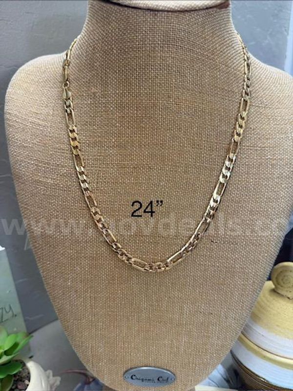Beautiful, 24 Inch, Italian Figaro Necklace Chain, 24k Real Gold Filled