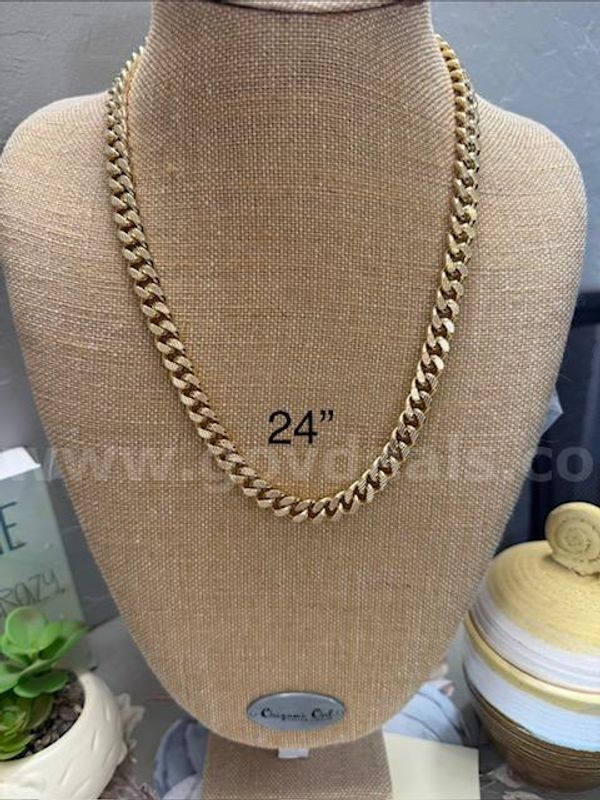 Beautiful, Heavy, 24 Inch, Flat Diamond Etched, Real 24k Gold Filled, Cuban Chain Necklace