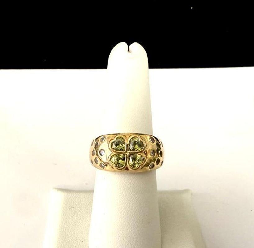 Beautiful, Size 7, CZ Emerald Shamrock Ring, Real 24k Gold Plated