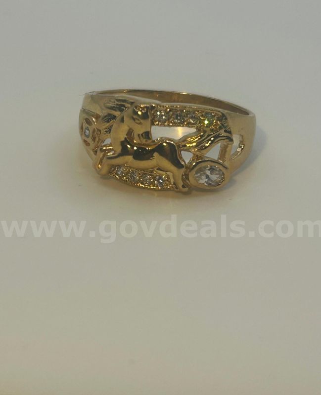 Beautiful,  Size 13, 24k Gold, Horse Ring W/CZs. Read⬇️