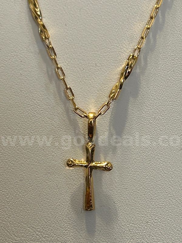 22' Link Necklace & Cross Pendant SET! 24K Real Gold Plated