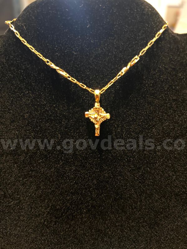 7” Dainty Link Bracelet W/ Cross Pendant SET! 24K Real. Gold Plated