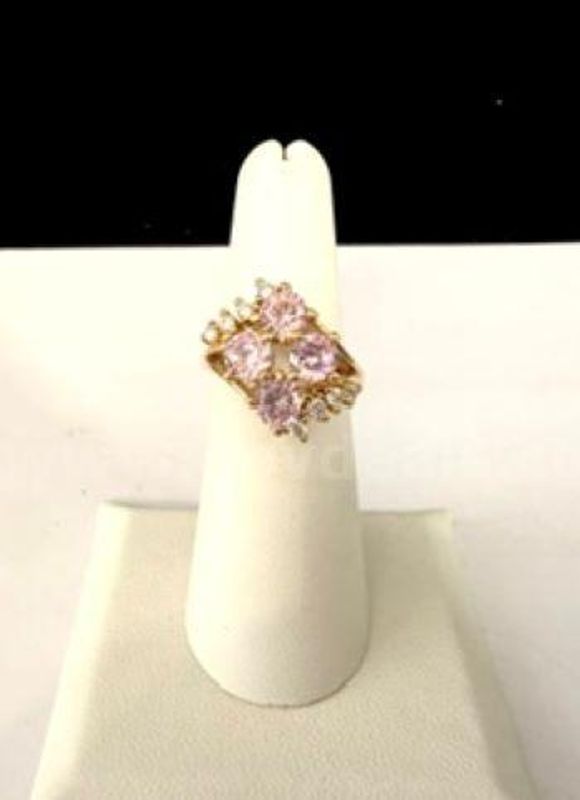 Stunning, Size 6, CZ Pink Stone Solitaire, W/Accents Ladies Cocktail Ring, Real 24k Gold Filled