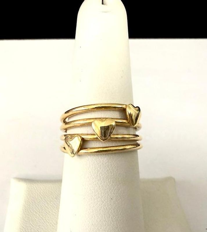 Ladies, Size 7, Triple Heart, Ring, Real 24k Gold Plated