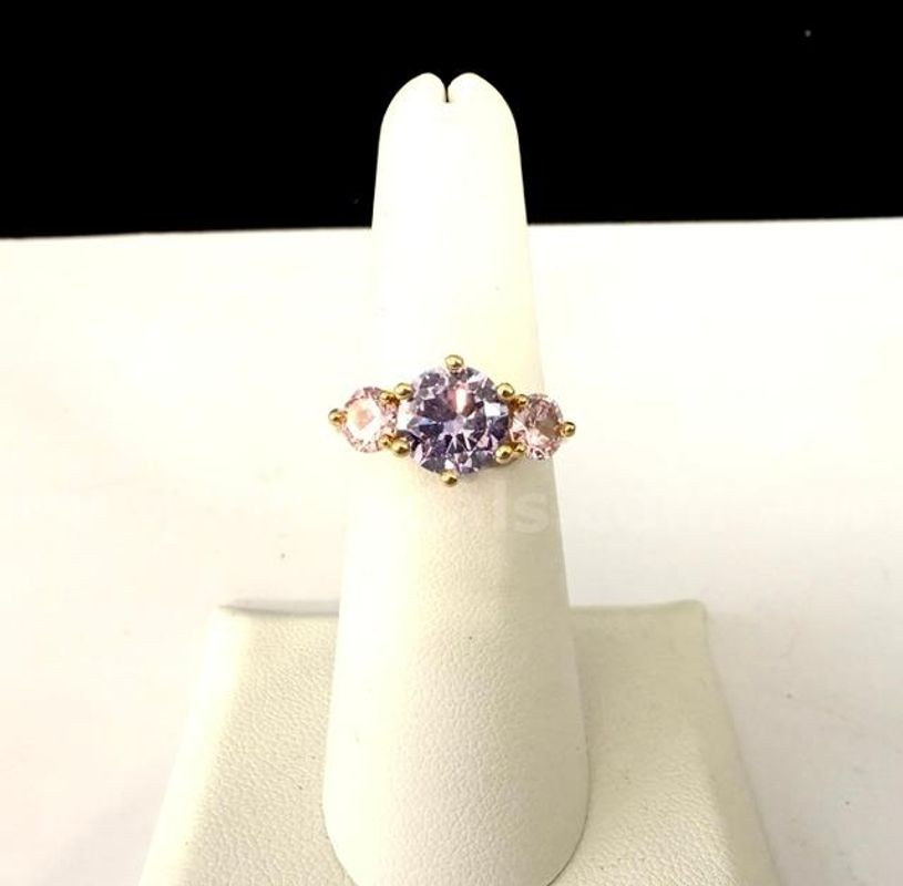 Ladies, Size 6, Beautiful, CZ Amethyst W/Pink Brilliant Stones, Cocktail Ring, Real 24k Gold Filled