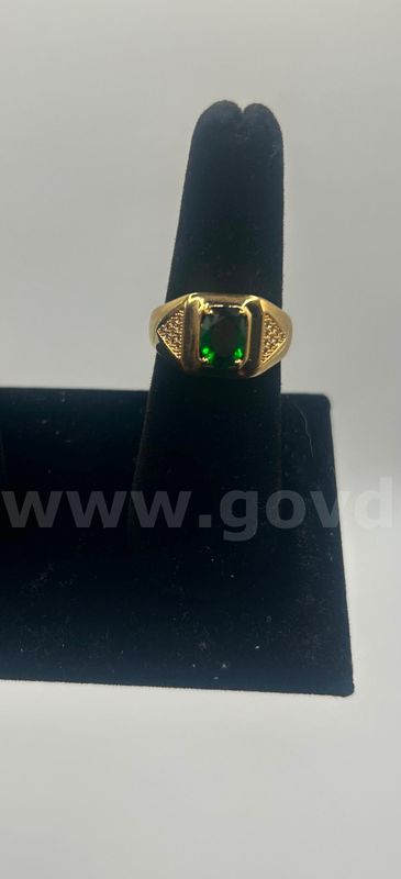 Size 6.5, Unisex, Emerald CZ W/Diamond Cut Ring.24K Real Gold Plated
