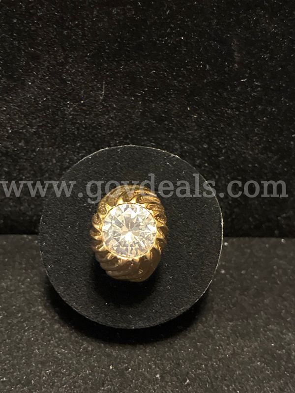 Size 6 1/2, Men’s, Large CZ Swirl Solitaire Ring, Real 24K Real Gold Filled