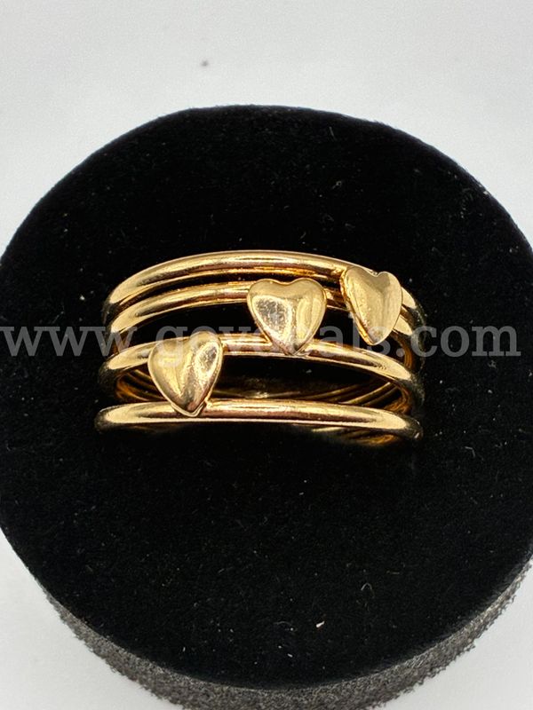 Size 8.5, Triple Heart Ring 24K Real Gold Plated