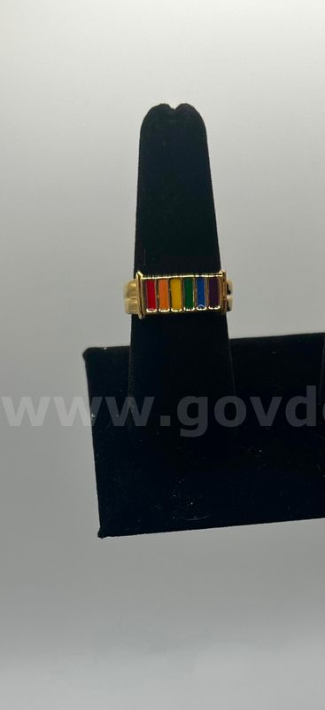 Size 8, Rainbow Bar Stacked Ring, 24K Real Gold Filled.