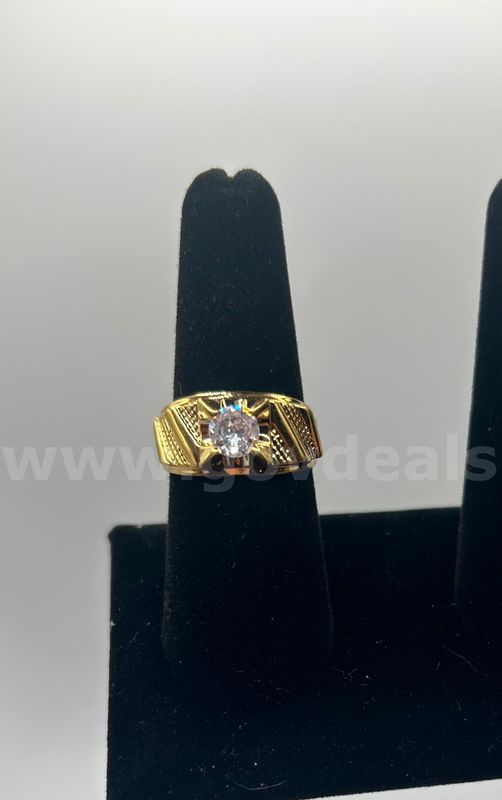 Size 7.5, Large CZ Accent Ring, 24K Real Gold Plated