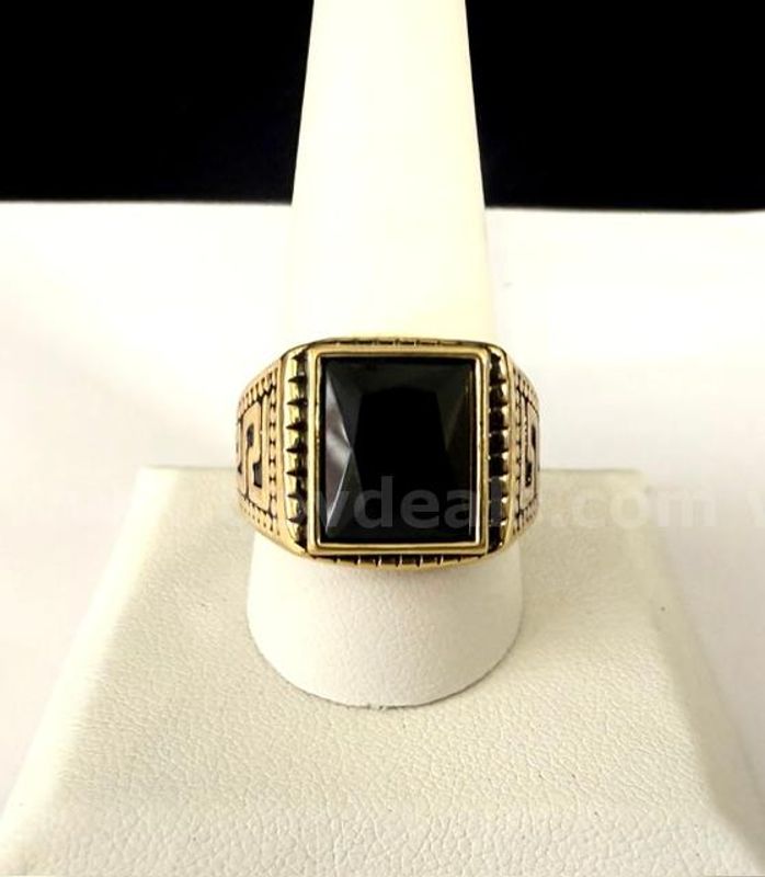 Beautiful, Size 11, Men’s, CZ, Black Onyx & Enamel Ring, Real 24k Gold Filled