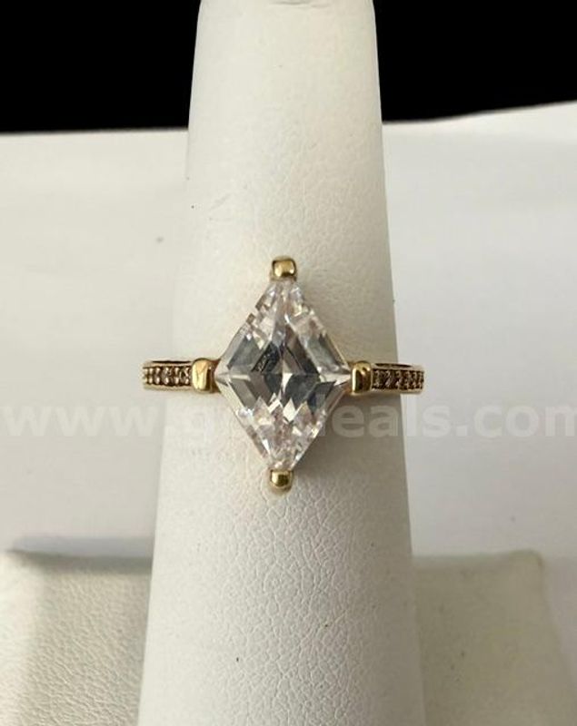 Beautiful, Size 6, Ladies, Solitaire, 3 Carat CZ Bridal Ring W/Accents, Real 24k Gold Plated