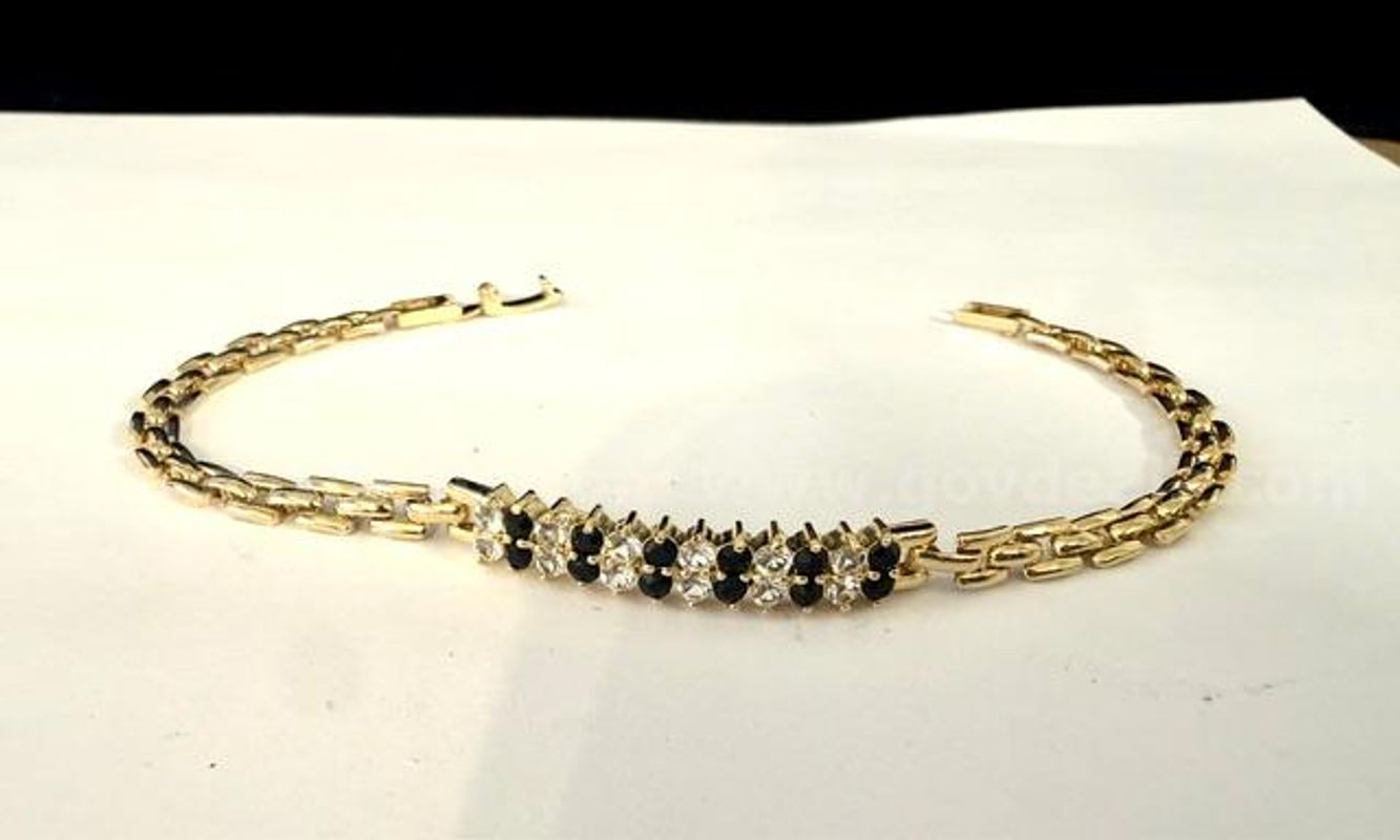 Beautiful, 7 Inch, CZ Sapphire, W Accents Link, Real 24k Gold Filled Tennis Bracelet