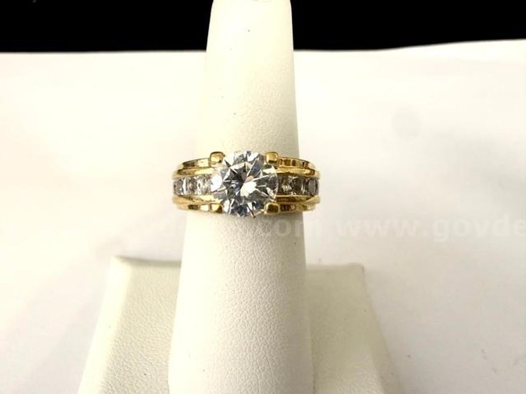 Beautiful, Wide, Band 3 Carat, CZ Brilliant Ring W/Accents, Real 24k Gold Plated