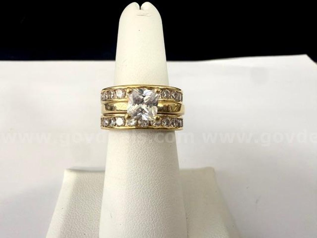 Gorgeous, Two-Piece, 2 Carat, CZ Solitaire W/Accents, Size 6 1/2, Real 24k Gold Filled