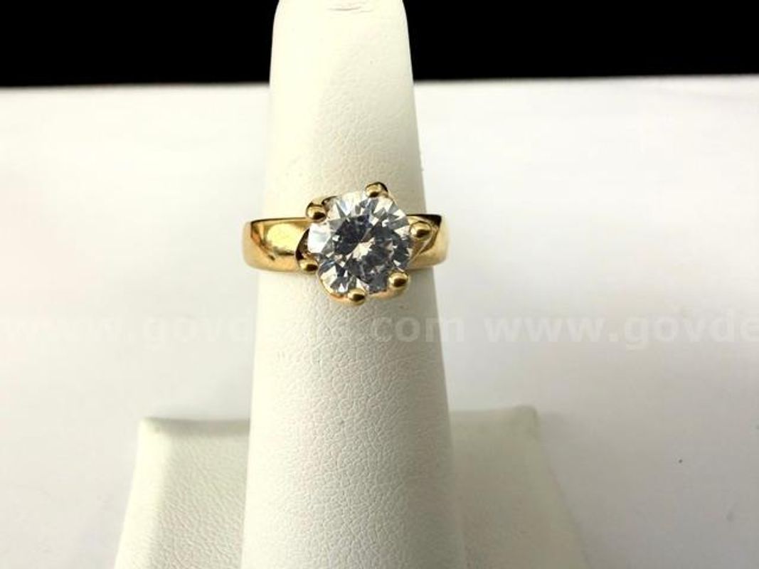 Beautiful, 2 Carat, CZ Brilliant Solitaire Bridal Ring, Real 24k Gold Plated
