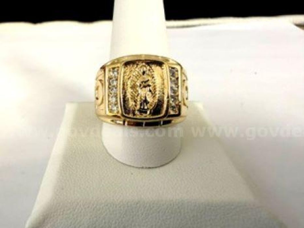 Beautiful, Men’s, Size 11 1/2, CZ Jesus Ring, Real 24k Gold Plated