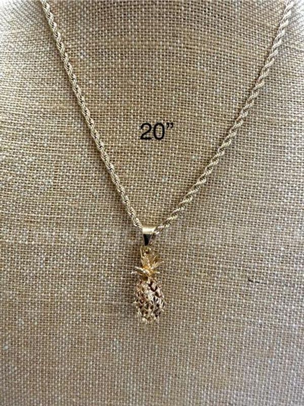 4MM, 20 Inch, Diamond Cut Rope Necklace W/Pineapple Pendant, Real 24k Gold Plated