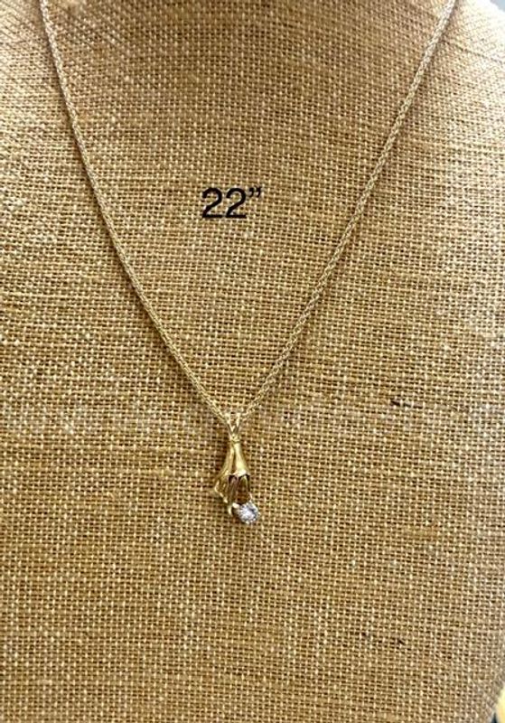 24k Gold, 1MM, 22 Inch, Rope Chain W/CZ Hand Pendant