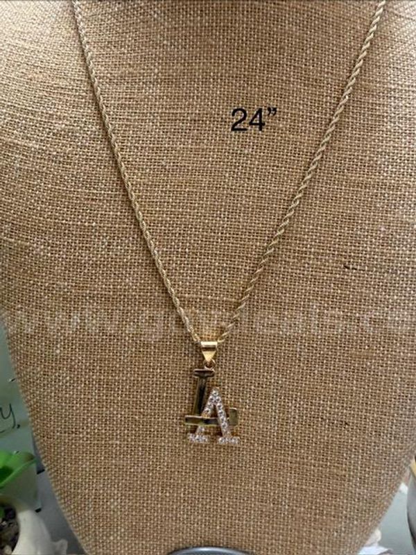 2MM, Diamond Cut Rope Necklace W/CZ "LA" Pendant, Real 24k Gold Filled