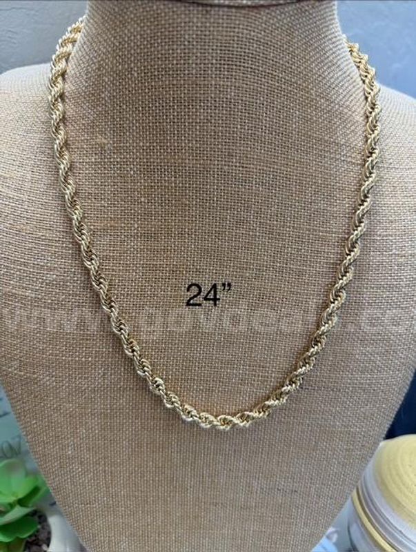 Beautiful, Heavy, 7MM, 24 Inch, Diamond Cut Rope Chain Necklace, Real 24k Gold Filled
