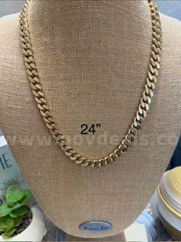 Gorgeous, Heavy, 24k Gold Filled, 24 Inch, Diamond Cut, Flat Cuban Link Chain Necklace
