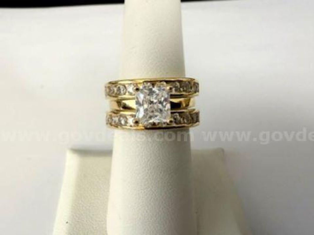 Gorgeous, 2 Carat, CZ Princess Cut, 2 Piece Bridal Set, Real 24k Gold Plated