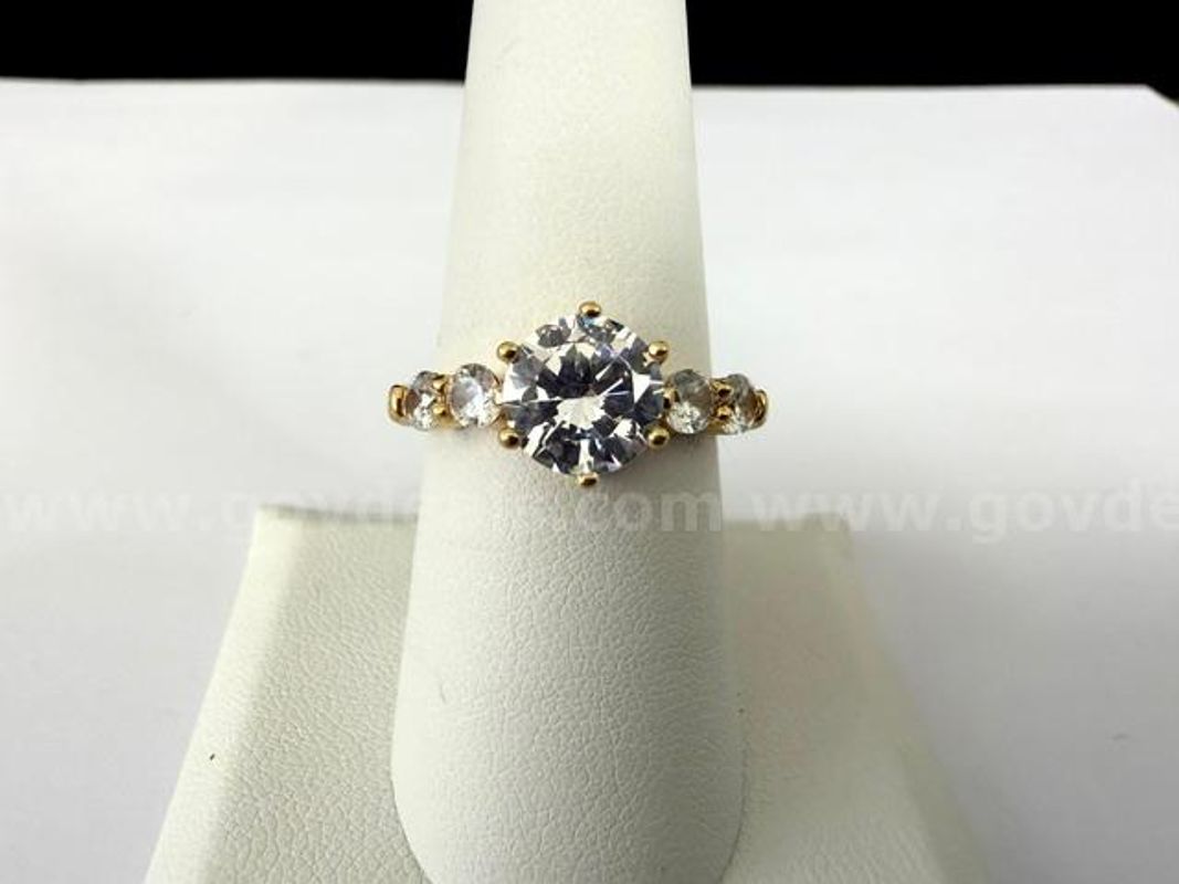 Beautiful, 3 Carat CZ Bridal Ring, Size 8, W/Accents, Real 24k Gold Plated