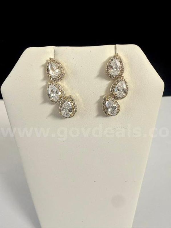 Beautiful, CZ Pear-Shaped 3 Tier Earrings, Real 24k Gold Filled