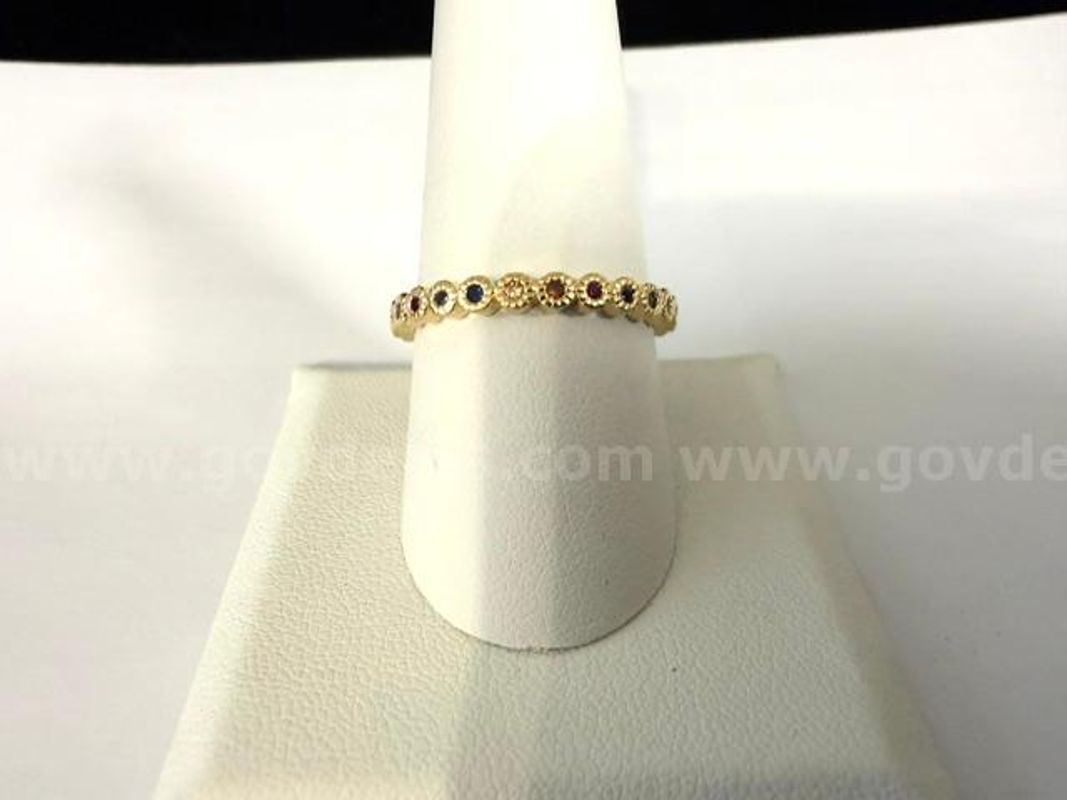 Beautiful, Size 9 1/2, Ladies, CZ Rainbow Wedding Band/Ring, Real 24k Gold Plated