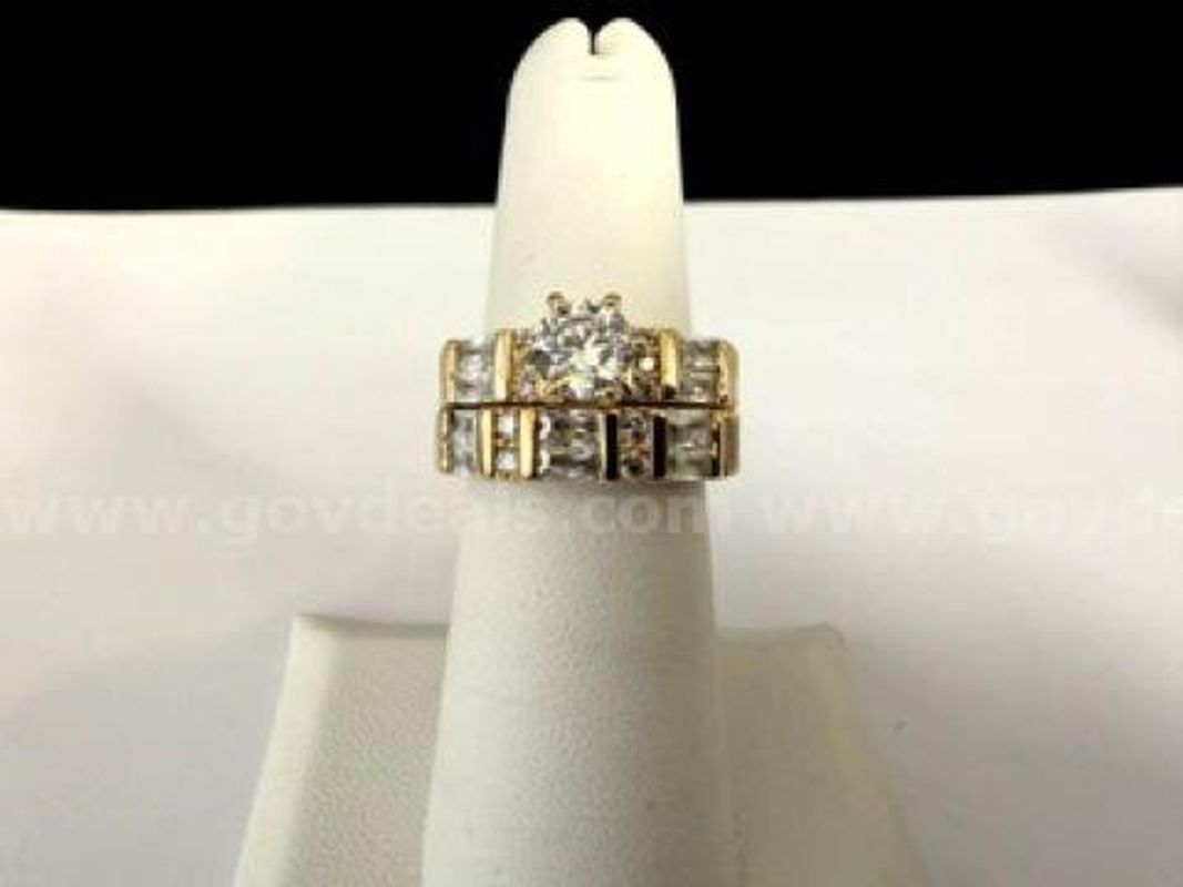 Gorgeous, Size 6, 1 Carat CZ Solitaire, 2pc Bridal Wedding Set, Real 24k Gold Plated