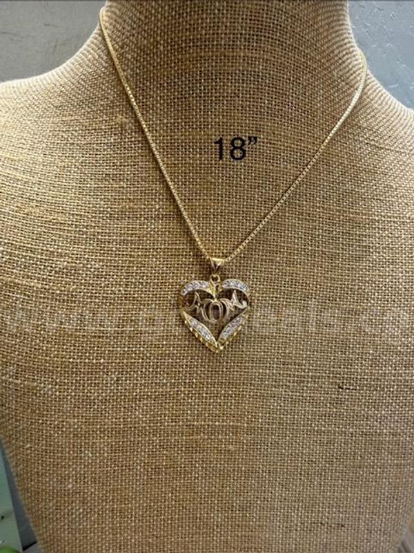Gorgeous, CZ Heart Shaped, "Mom" Pendant W/18” Necklace, Real 24k Gold Filled