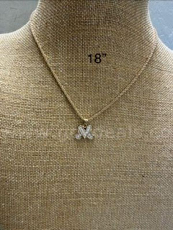 18 Inch, 1MM, Diamond Cut Rope Necklace W/CZ “M” Initial Pendant, Real 24k Gold Filled