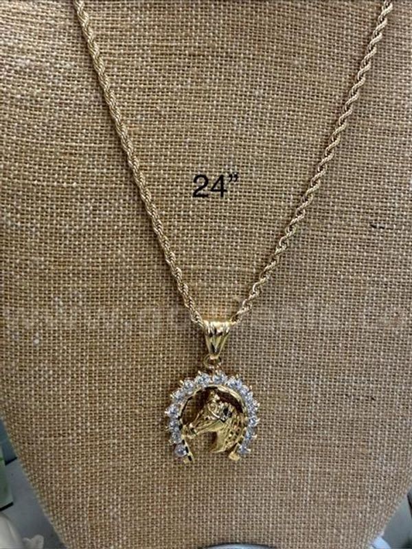 Gorgeous, 4MM, 24 Inch, CZ Horseshoe Pendant, Real 24k Gold Plated