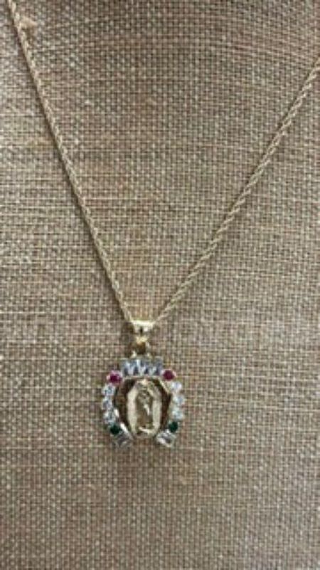 Stunning, 1MM, 20" Rope Chain Necklace W/CZ Lady of Guadalupe Pendant, Real 24k Gold Filled
