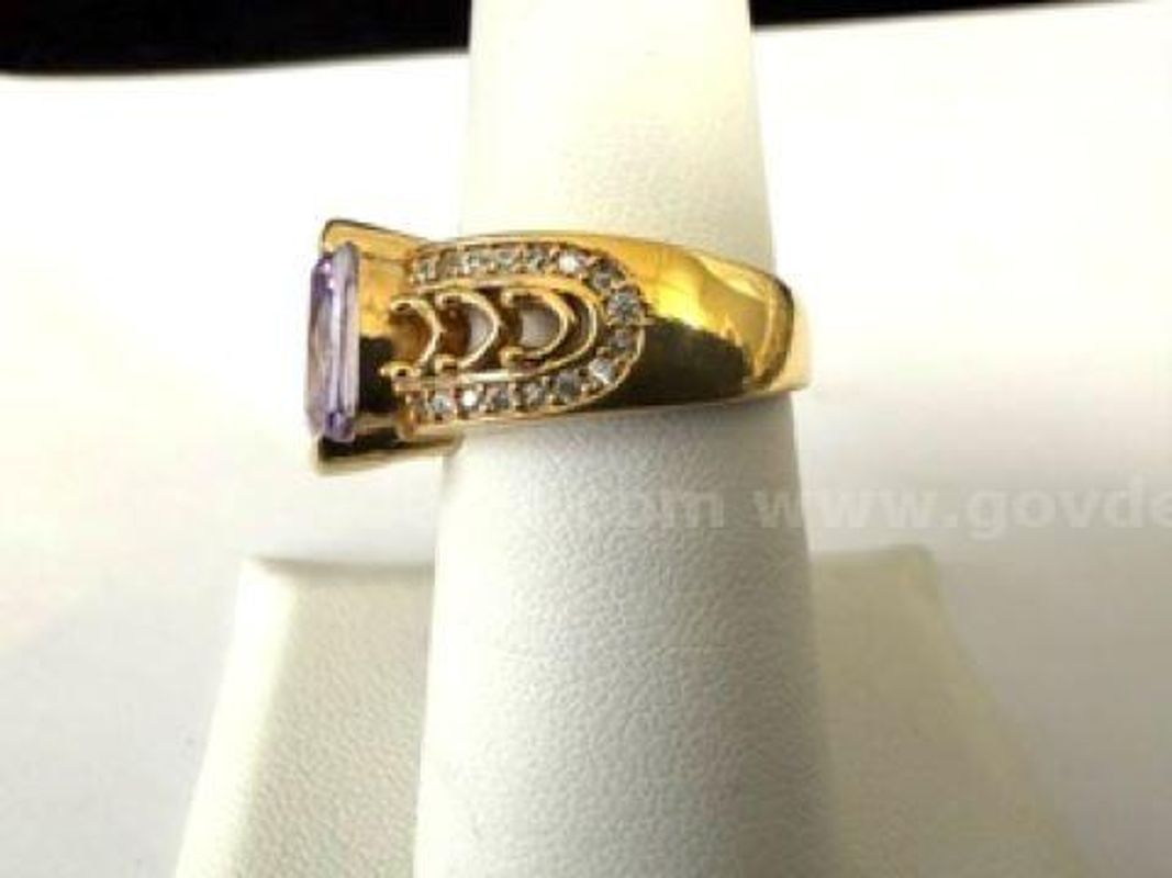 Beautiful, Real 24k Gold Filled, Size 7, CZ, Amethyst, Ladies Cocktail Ring W/Accents