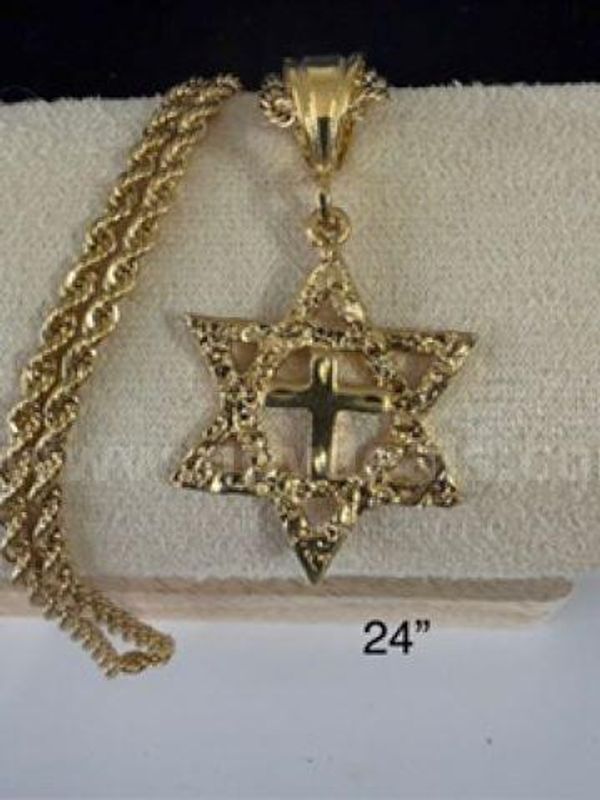 24k Gold, 4MM, 22", Diamond Cut Rope Chain Necklace, W/Star of David Pendant