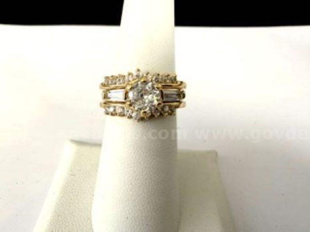 Beautiful, Real 24k Gold Filled, 2pc Bridal Wedding Set, Size 6 1/2, CZ Solitaire W/Accents
