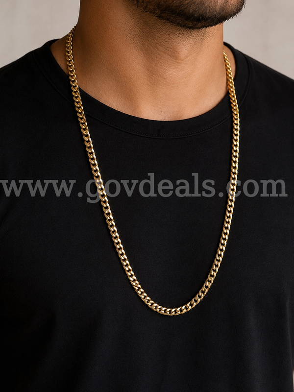 30 Inch, Heavy Medium Curb Link. 24K Real Gold Plated