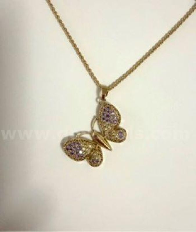 24k Gold, 1MM, 22”, Diamond Cut Rope Chain, W/Large CZ Butterfly Pendant