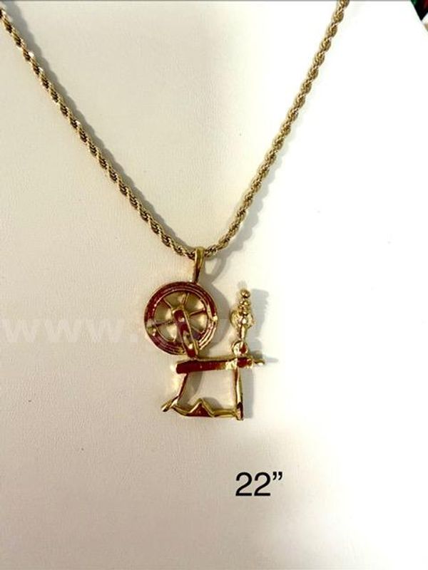 2MM, 22 Inch, 24k Gold, Diamond Cut Rope Chain, W/Unique Spinning Wheel Pendant